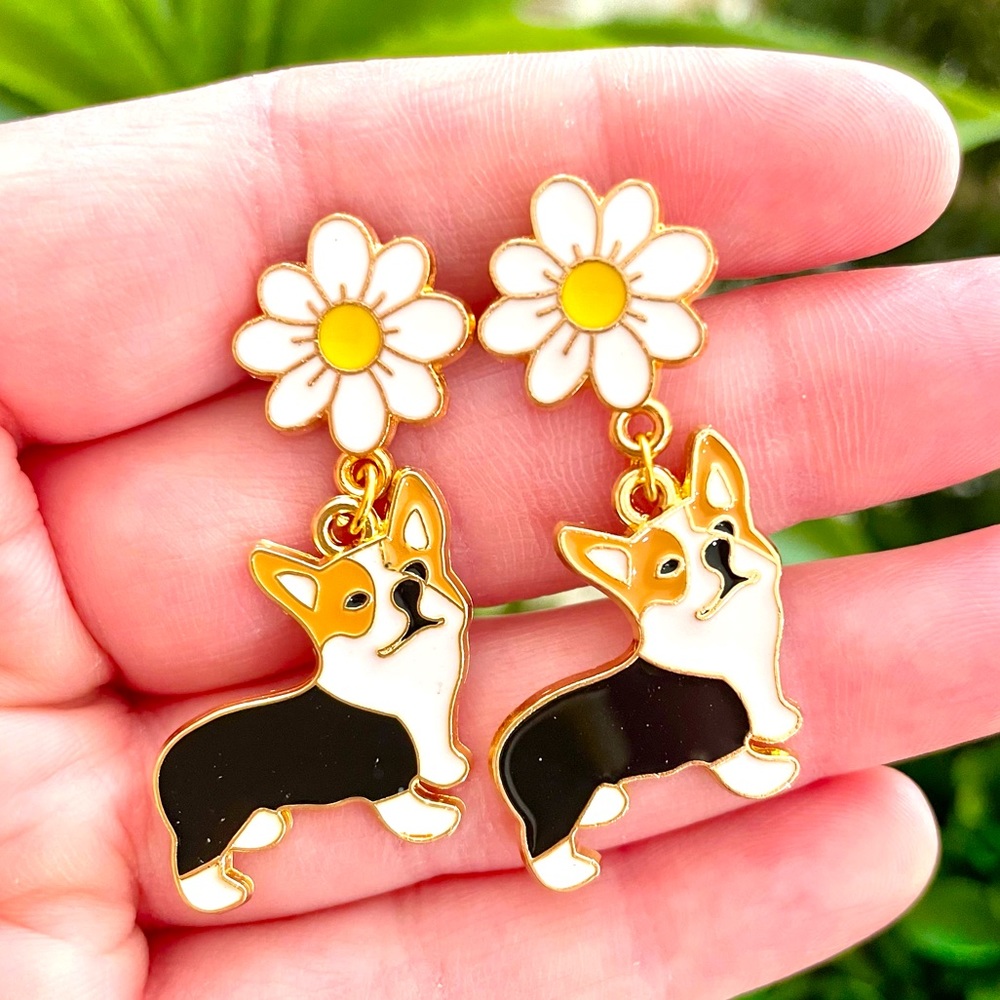 Floral Dog Dangle Earrings